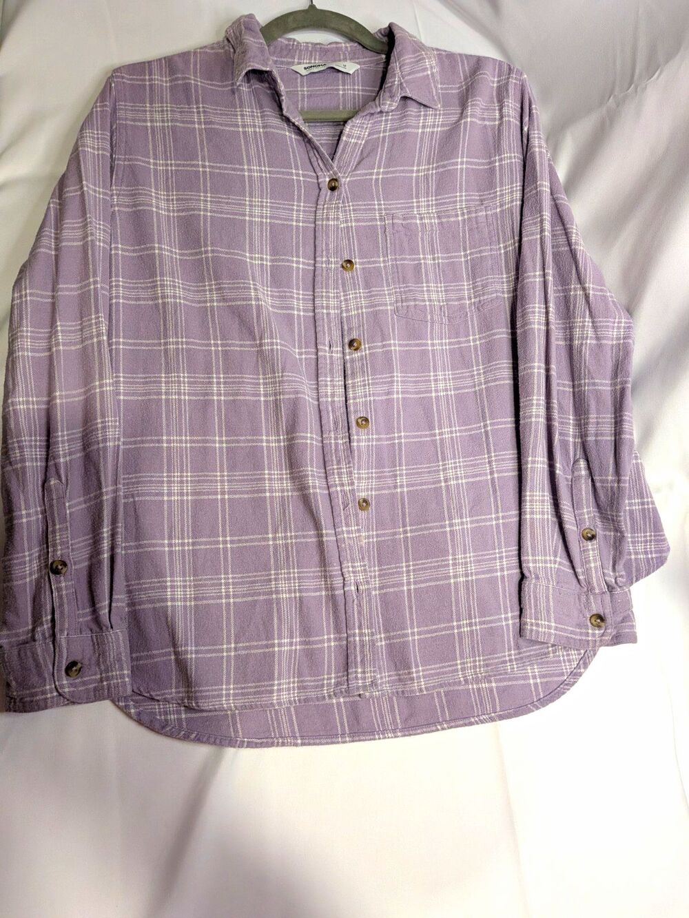 Sonoma womens M Purple & White Plaid Cotton Flannel Long Sleeve Button-Up Pocket
